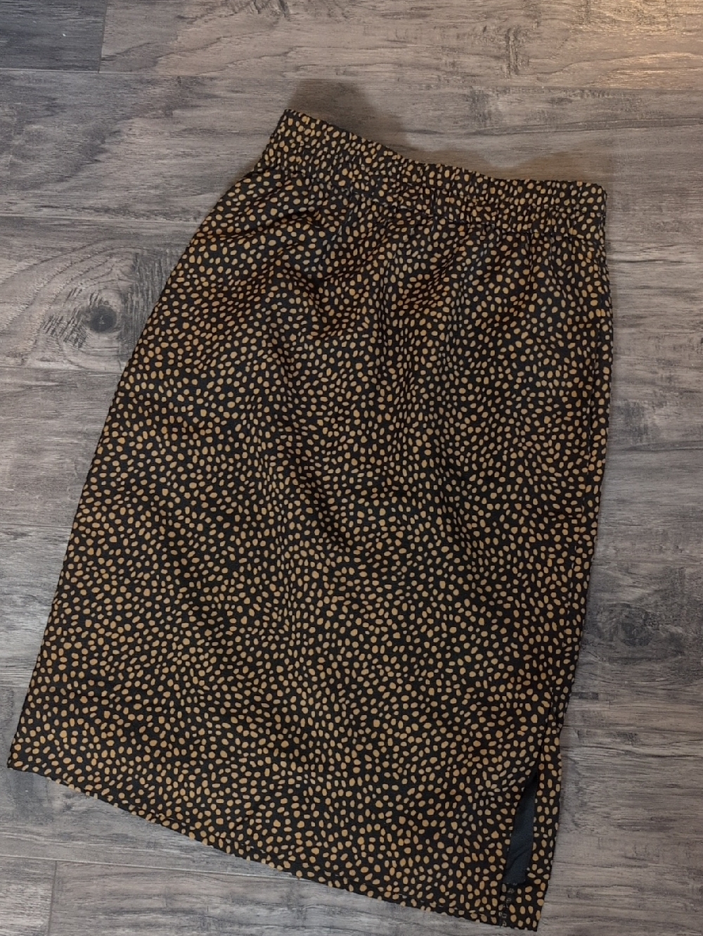 J. Crew Black Midi Skirt with Tan Spot Print